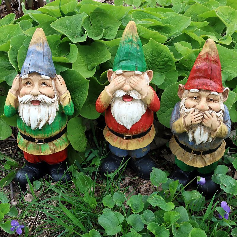 Sunnydaze Three Wise Garden Gnomes Hear, Speak, See No Evil Indoor/Outdoor Lawn Statue Set - 12" H - 3-Piece Set, 2 of 9