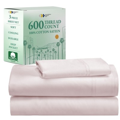 5-Star Luxury Sheet Set | 600 Thread Count 100% Cotton Sateen | Soft & Crisp Bed Sheets with Deep Pockets by California Design Den