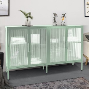 Minimalist Sideboard Buffet Cabinet,Cold-Rolled Steel Kitchen Pantry Storage Cabinet with 4 Tempered Glass Doors,Adjustable Inner Shelf - 1 of 4
