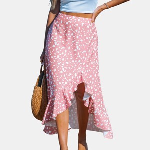 Womne's Dalmatian Pink Ruffled Hem Skirt - Cupshe - 1 of 4