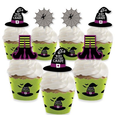 Big Dot of Happiness Happy Halloween - Cupcake Decoration - Witch Party Cupcake Wrappers and Treat Picks Kit - Set of 24