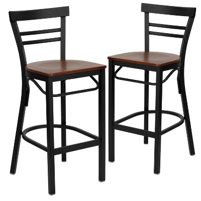 Emma and Oliver 2 Pack Two-Slat Ladder Back Metal Restaurant Barstool
