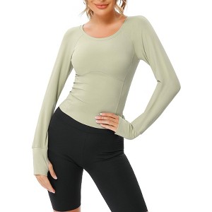 BLUEMING Womens Athletic Tops Cropped Breathable Activewear T-Shirts Round Neck Back Ventilated Mesh Tops Gym Jogger Outfits - 1 of 4