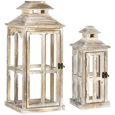 Homcom 2 Pack 28/20 Large Rustic Wooden Lantern Decorative, Indoor/outdoor  Lantern For Home Décor (no Glass), Natural : Target