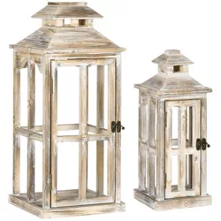 HOMCOM 2 Pack 28"/20" Large Rustic Wooden Lantern Decorative, Indoor/Outdoor Lantern for Home Décor (No Glass), Natural