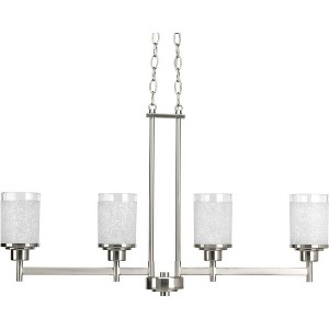 Progress Lighting Alexa 4-Light Linear Chandelier, Brushed Nickel, Textured White Linen Glass Shade - 1 of 2