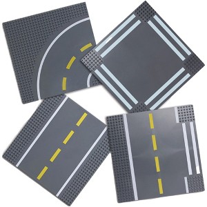 Strictly Briks Building Blocks Road Plates 10x10", 4 Pack Baseplates Compatible with Major Brands, 2 Straight, 2 Curved, 1 Intersection - 1 of 4