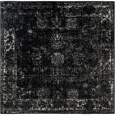 Reversible Medallion Square Indoor Rug in Black - Stain-Resistant Synthetic