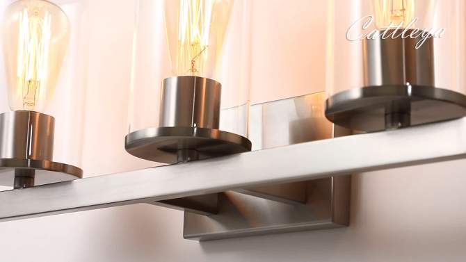 C Cattleya 3-Light Vanity Wall Sconce,Bathroom Vanity Lights Brushed Nickel Finish with Clear Glass Shade, 2 of 9, play video