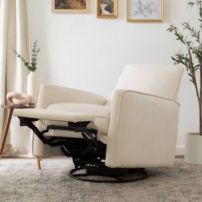 Cream Eco-Weave Swivel Recliner with Wood Base