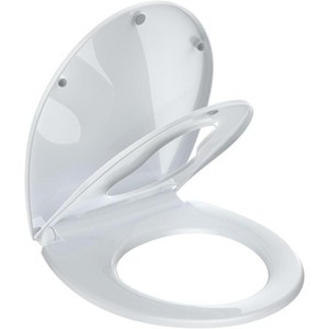 Round Toilet Seat with Built-in Toddler Seat, Potty Training Family Seat for Adults & Kids, Quick Release, Soft Close, Non-Slip, White - 1 of 4