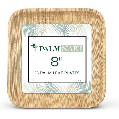 Palm Naki Square Palm Leaf Plates (25 Count), Disposable, Compostable, Biodegradable