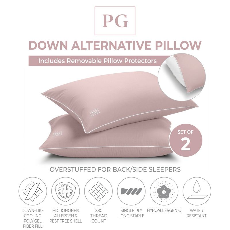 Firm Density Side/Back Sleeper, Down Alternative Pillow with MicronOne Technology, and Removable Pillow Protector - 2 Pack, 2 of 5