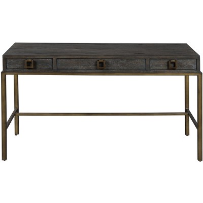 Edgewater 54'' Transitional Home Office Desk in Silver/Brown with 3 Drawers