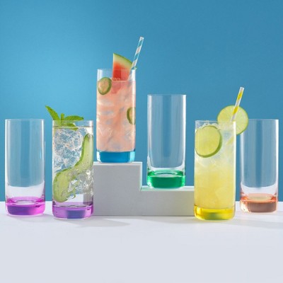 JoyJolt Hue 13oz Colorful Highball Drinking Glasses Set of 6