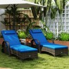 Outsunny Chaise Lounge Set of 2 with 5 Angle Backrest, Wheels, Table, Cushions, PE Rattan Wicker Chairs, 3-Piece Pool Furniture Set, Blue - 2 of 4