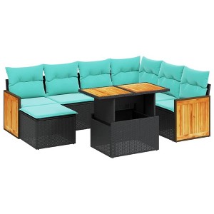 vidaXL 8 Piece Patio Sofa Set with Cushions Poly Rattan - Black - 1 of 4