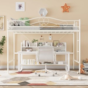 Twin Loft Bed with Adjustable Ladder&Full Safety Guardrail, Loft Bed Twin Heavy-Duty Metal Frame 400 Lbs Weight Capacity,Space Saving - 1 of 4