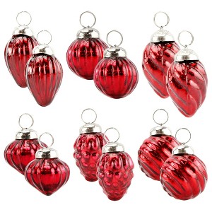 AuldHome Design Small Glass Finial Ornaments, 12pc Set; Antiqued Retro Mercury Glass Christmas Tree Decorations - 1 of 4