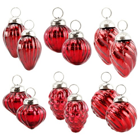 Christmas Ornaments Lot 5 Mini Blown Glass Red Gold Metallic