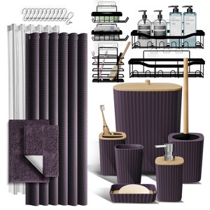 Bathroom Accessories Set with Shower Caddy and Bath Rugs - 27PC Bathroom Accessory Set with Shower Caddies & Bath Rugs, Shower Curtain Set - 1 of 4