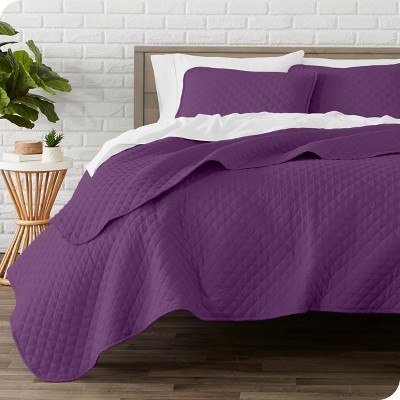 Plum Twin/Twin XL Diamond Stitched Microfiber Coverlet Set