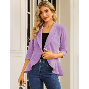 Womens Open Front Peplum Hem 3/4 Sleeve Casual Blazer Cardigan Jacket - 1 of 4