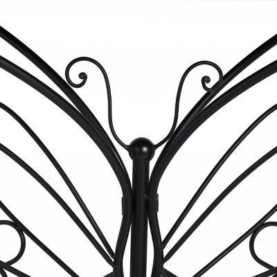 Dark Maple & Black Metal Butterfly Accent Console Table with Storage