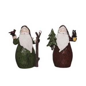 Transpac Resin Chunky Woodcut Santa Figurine Set of 2 Christmas Home Decorations - 1 of 1