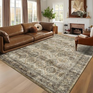 Vintage Oriental Printed Distressed Rug Washable Thin Low Pile Area Rugs for Living Room Indoor Retro Non Slip Soft Carpet for Bedroom - 1 of 4