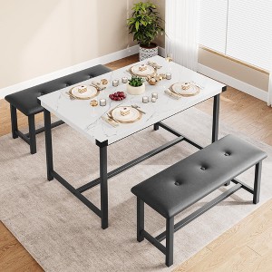 3 Piece Dining Room Table Set, with 2 Upholstered Benches - 1 of 4