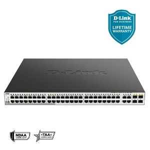 D-Link 52-Port Gigabit Smart Managed PoE+ Switch, 48x PoE+ Ports (370W) + 4x Combo SFP Ports (DGS-1210-52MP) - 1 of 4