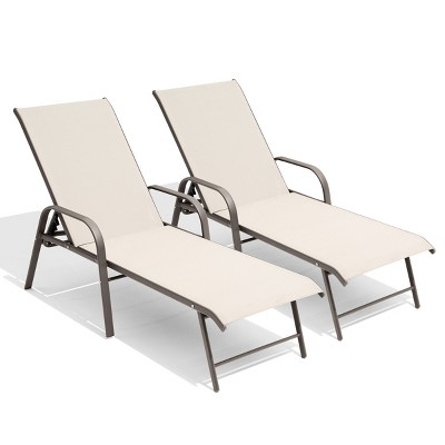 Crestlive Products Set of 2 Outdoor Lounger Aluminum Frame Chaise Lounge Chairs with Arms & 5 Adjustable Recline Positions