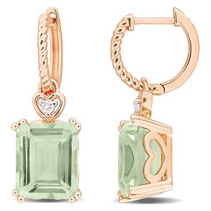 EVERLY JEWELRY | Rose Plated Sterling Silver 6.45 CT TGW Green Quartz White Topaz Hoop Earrings - 1 of 4