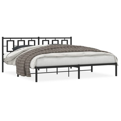 vidaXL Metal Bed Frame with Headboard Black 76 in.x79.9 in. King