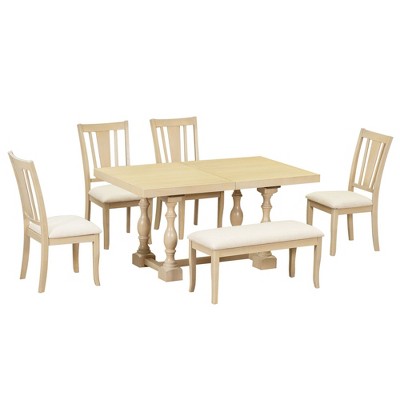 NicBex 6-Piece Wooden Dining Table Set with 4 Dining Chairs & Bench,Modern 78 Inch Kitchen Table & Upholstered Side Chairs with Soft Cushion
