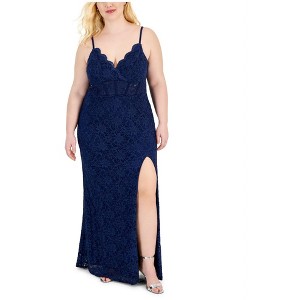 City Studio Womens Lace Gown Bodycon Dress, Blue, 14W - 1 of 1