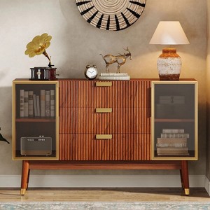 Hommoo 55.1" Mid-Century Sideboard Buffet Storage Cabinet with 3 Drawers - 1 of 4