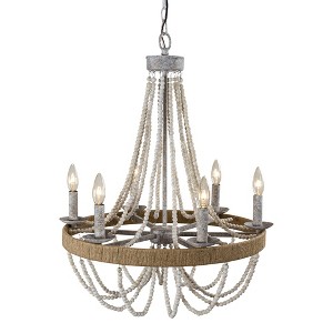 Parrot Uncle 23.6" Farmhouse Gray Wood Chandeliers Adjustable Ceiling Lights - 1 of 4
