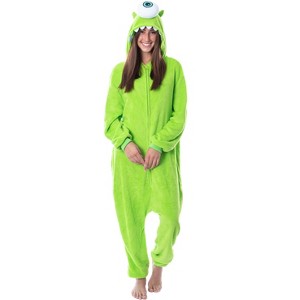 Disney Monsters Inc Adult Mike Wazowski Kigurumi Costume Union Suit Pajama Lime Green - 1 of 4