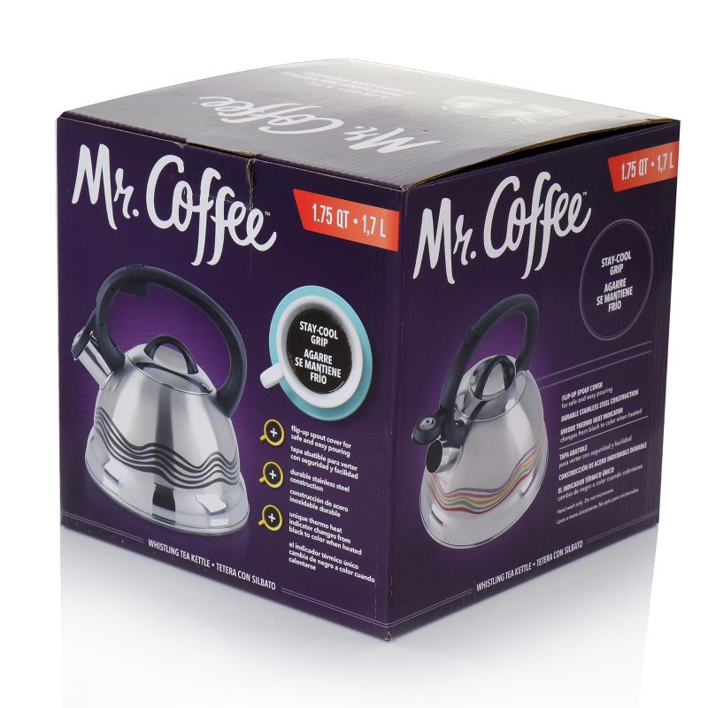 Mr. Coffee Cagliari 1.75 Quart Stainless Steel Whistling Tea Kettle with Color Changing Exterior, 4 of 10