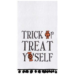C&F Home Treat Yo'self Halloween Embroidered Cotton Flour Sack Kitchen Towel With Pom Poms Decor Decoration Decor - 1 of 4
