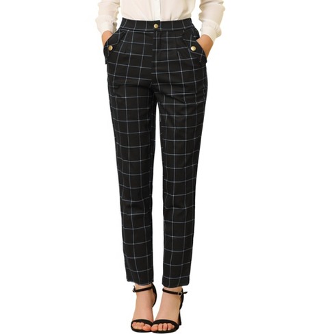 Allegra K Women's Plaid Tartan High Waisted Button Casual Pants Red Medium