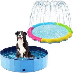 Jasonwell Foldable Dog Bath Pool and Non-Slip Splash Pad Sprinkler, 48" Blue and 59" Rainbow Outdoor Water Play Pool for Dogs and Kids - 1 of 4