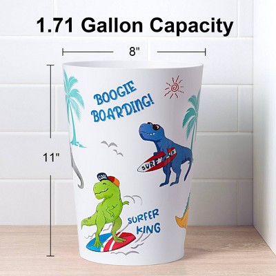 White Plastic Surfin' Dino Kids' Wastebasket