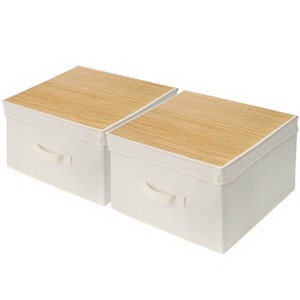 WeThinkStorage 40L Folding Fabric Storage Bin With Lid and Handle Ivory Natural Bamboo - 1 of 4