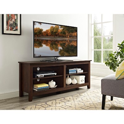 Transitional 4 Cubby Wood Open Storage TV Stand for TVs up to 65" Traditional Brown - Saracina Home: Cable Management, MDF Composite