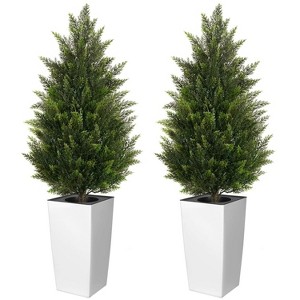 Vitalismo 5ft Artificial Cedar Topiary Trees with Planter for Indoor and Outdoor UV Protection Christmas Trees for Home Decor Set of 2 - 1 of 4