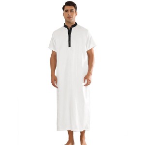 Lars Amadeus Men's Band Collar Short Sleeves Contrast Color Nightshirt - 1 of 4
