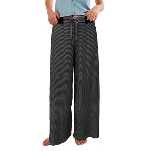 Women's Comfy Straight-Leg Pants Fashion Loose Fit Casual Drawstring Lounge Pants Striped Print Stretch Wide Leg Trousers - 1 of 2
